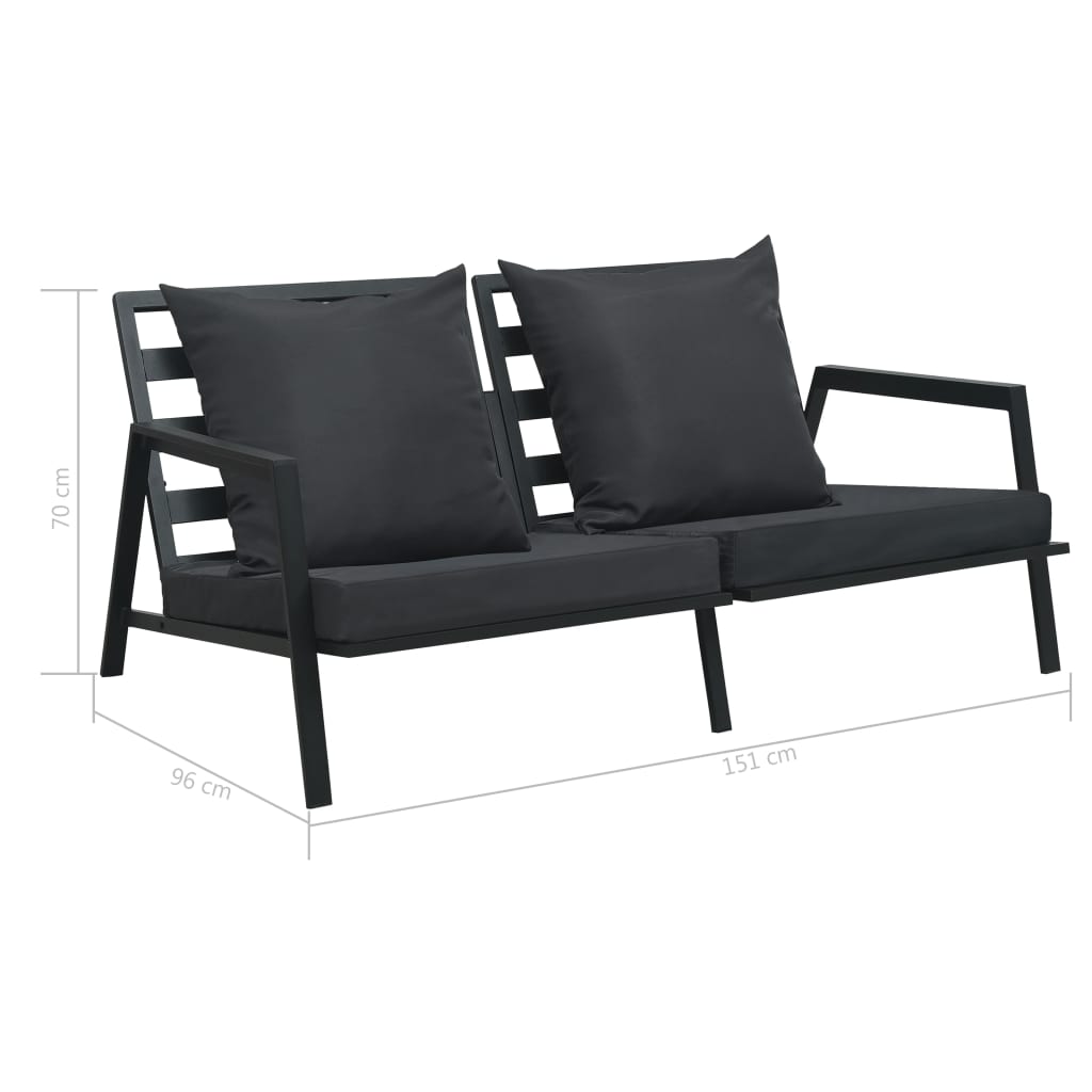 vidaXL Patio 2-Seater Sofa with Cushions Dark Gray Aluminum