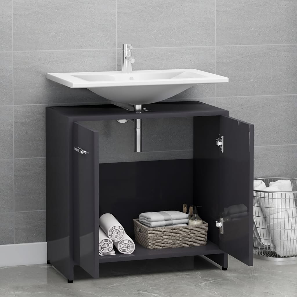 vidaXL Bathroom Cabinet High Gloss Gray 23.6"x13"x24" Engineered Wood