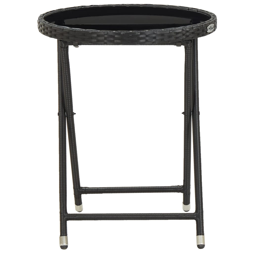 vidaXL Tea Table Black 23.6" Poly Rattan and Tempered Glass