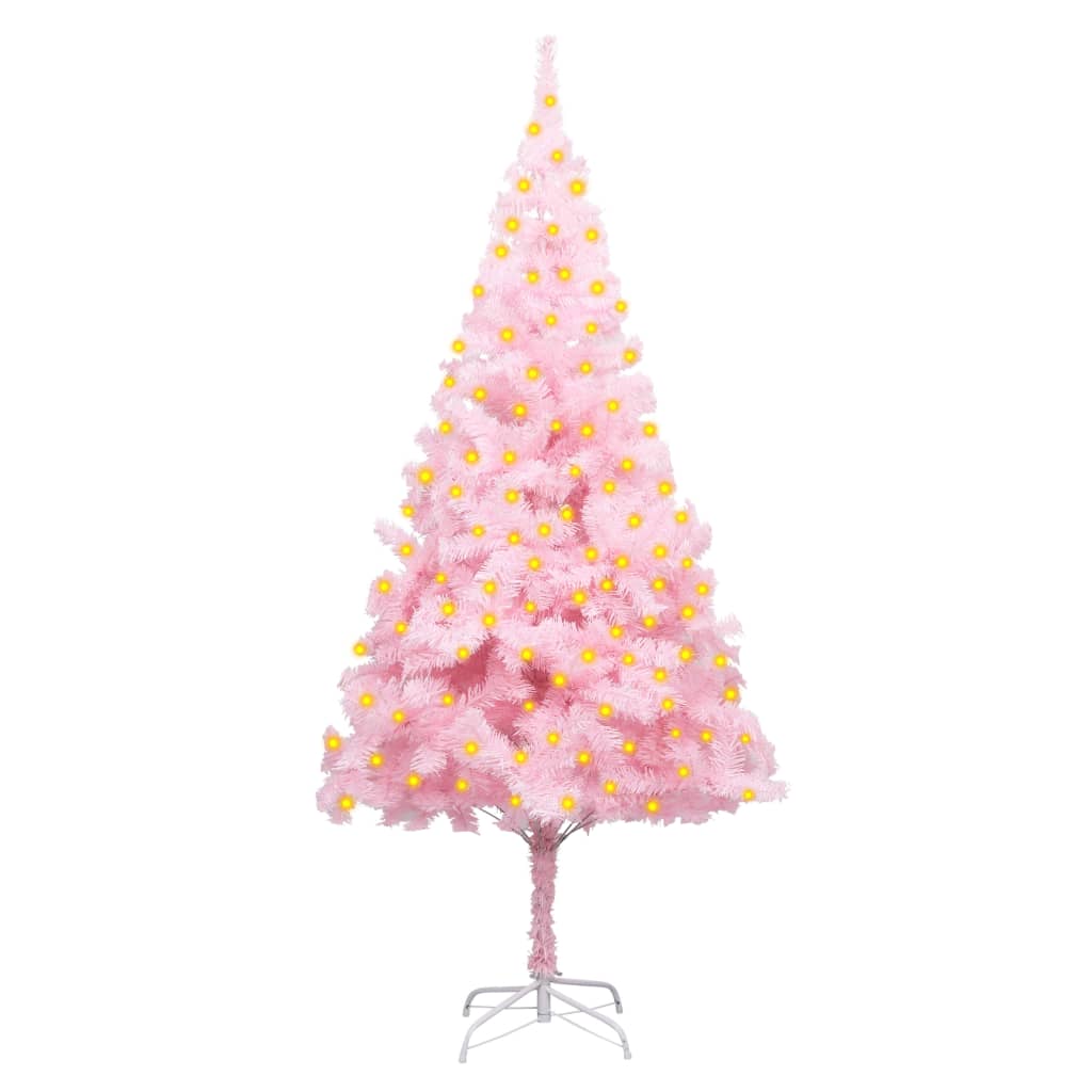 vidaXL Artificial Christmas Tree with LEDs&Stand Pink 70.9" PVC