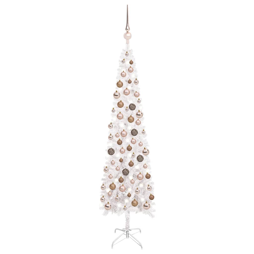 vidaXL Slim Pre-lit Christmas Tree with Ball Set White 47.2"