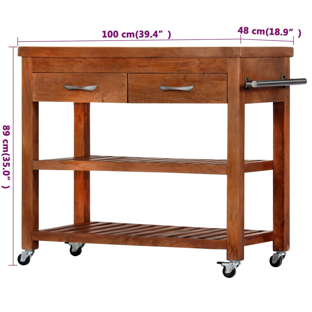 vidaXL Kitchen Trolley 39.4"x18.9"x35" Solid Wood Acacia