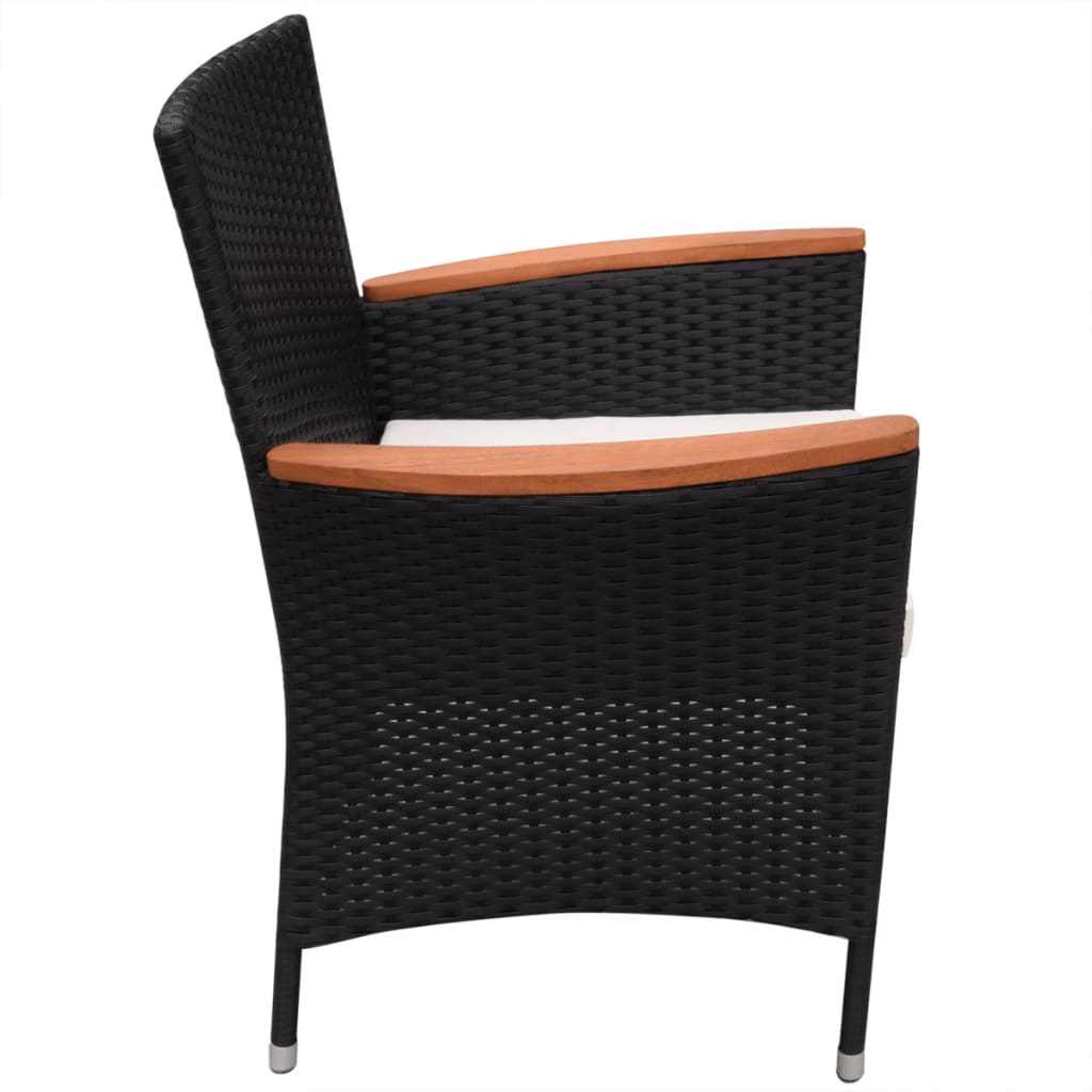 vidaXL Patio Chairs 2 pcs with Cushions Poly Rattan Black