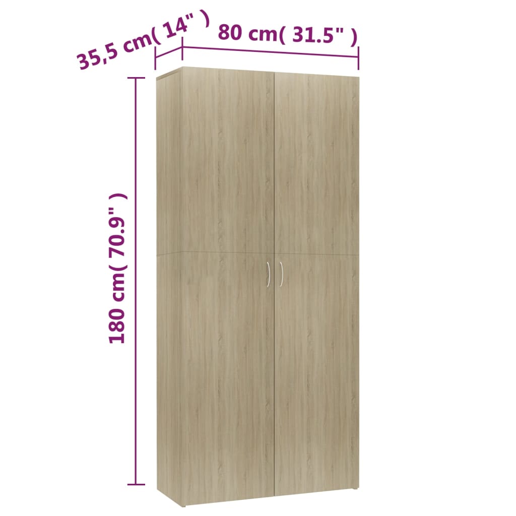 vidaXL Shoe Cabinet Sonoma Oak 31.5"x14"x70.9" Chipboard