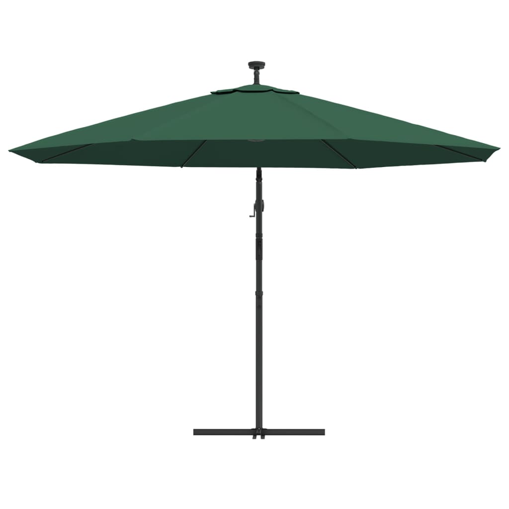 vidaXL Cantilever Umbrella with LED Lights and Metal Pole 137.8" Green