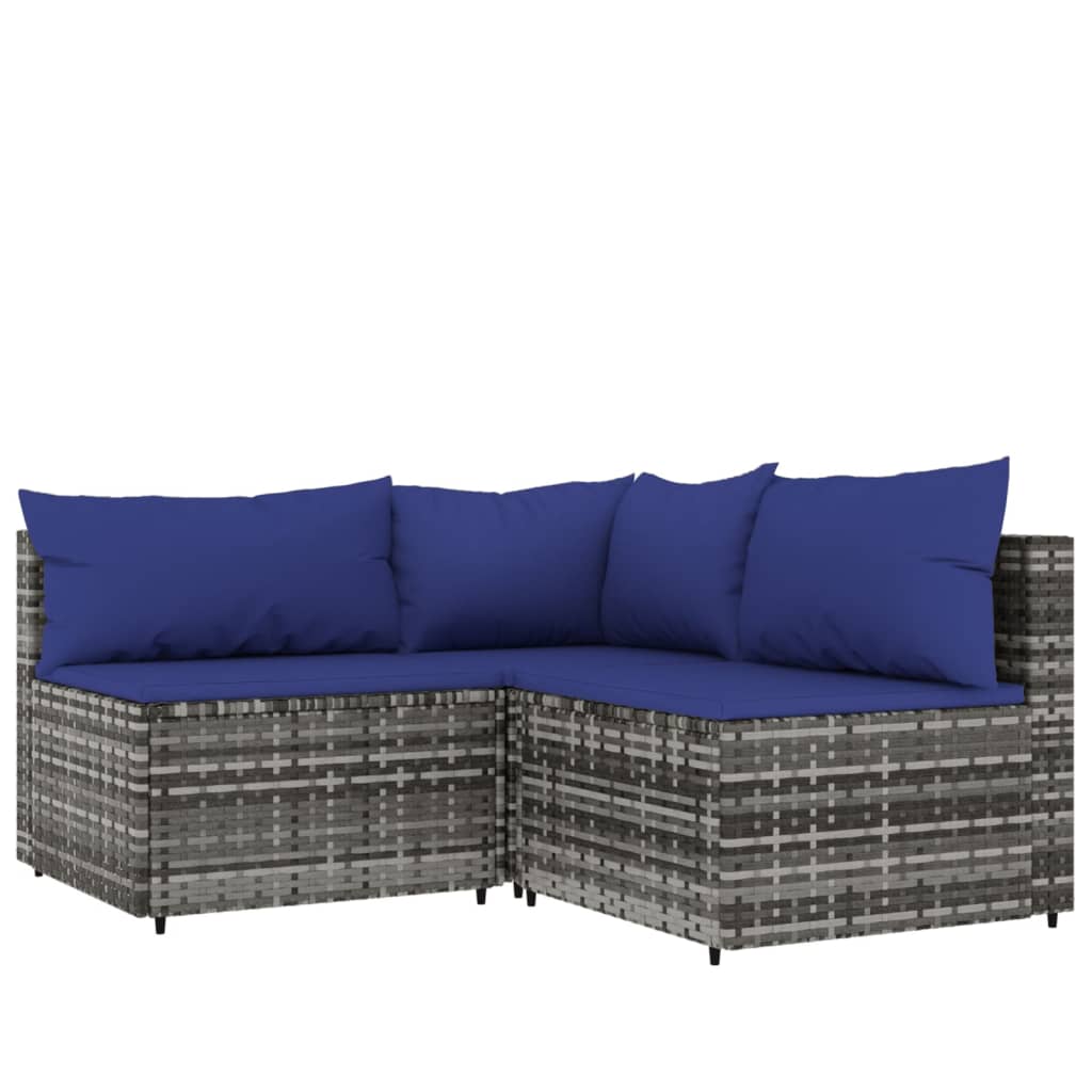 vidaXL 4 Piece Patio Lounge Set with Cushions Gray Poly Rattan
