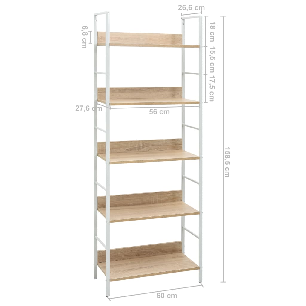 vidaXL 5-Layer Book Shelf Oak 23.6"x10.9"x62.4" Engineered Wood