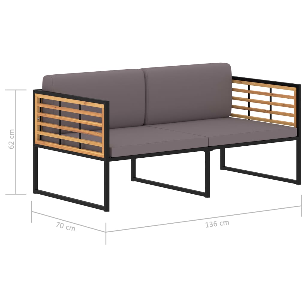 vidaXL Patio Bench with Cushions 114.1" Solid Acacia Wood Dark Gray