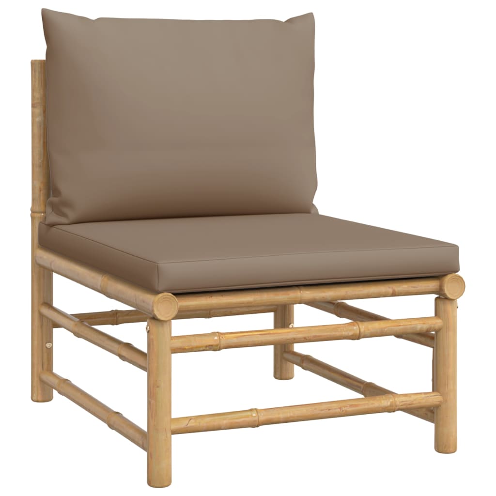 vidaXL Patio Middle Sofa with Taupe Cushions Bamboo