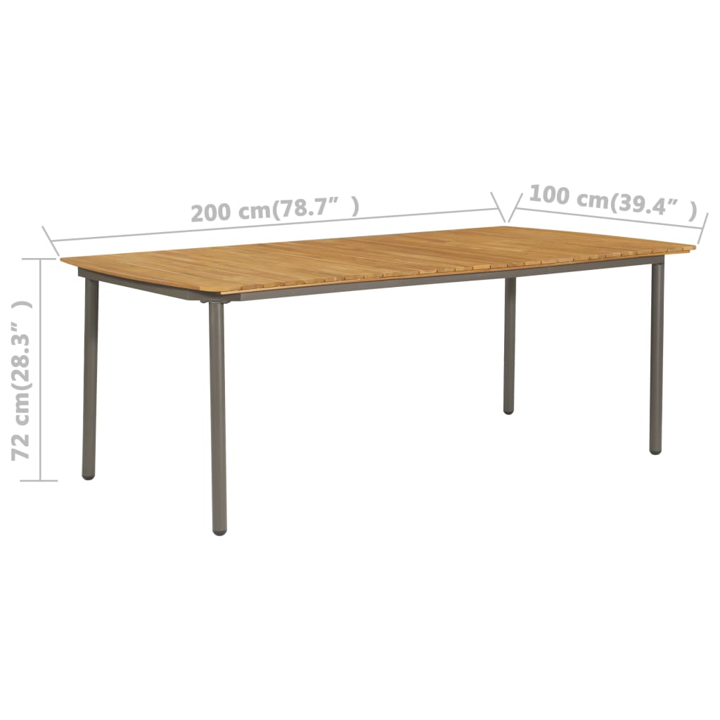vidaXL Patio Table 78.7"x39.4"x28.3" Solid Acacia Wood and Steel