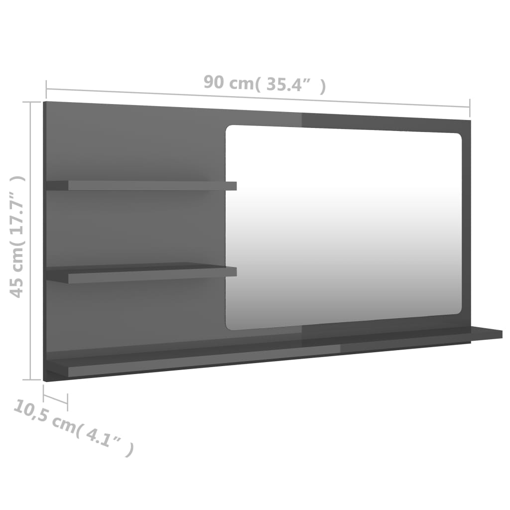 vidaXL Bathroom Mirror High Gloss Gray 35.4"x4.1"x17.7" Chipboard