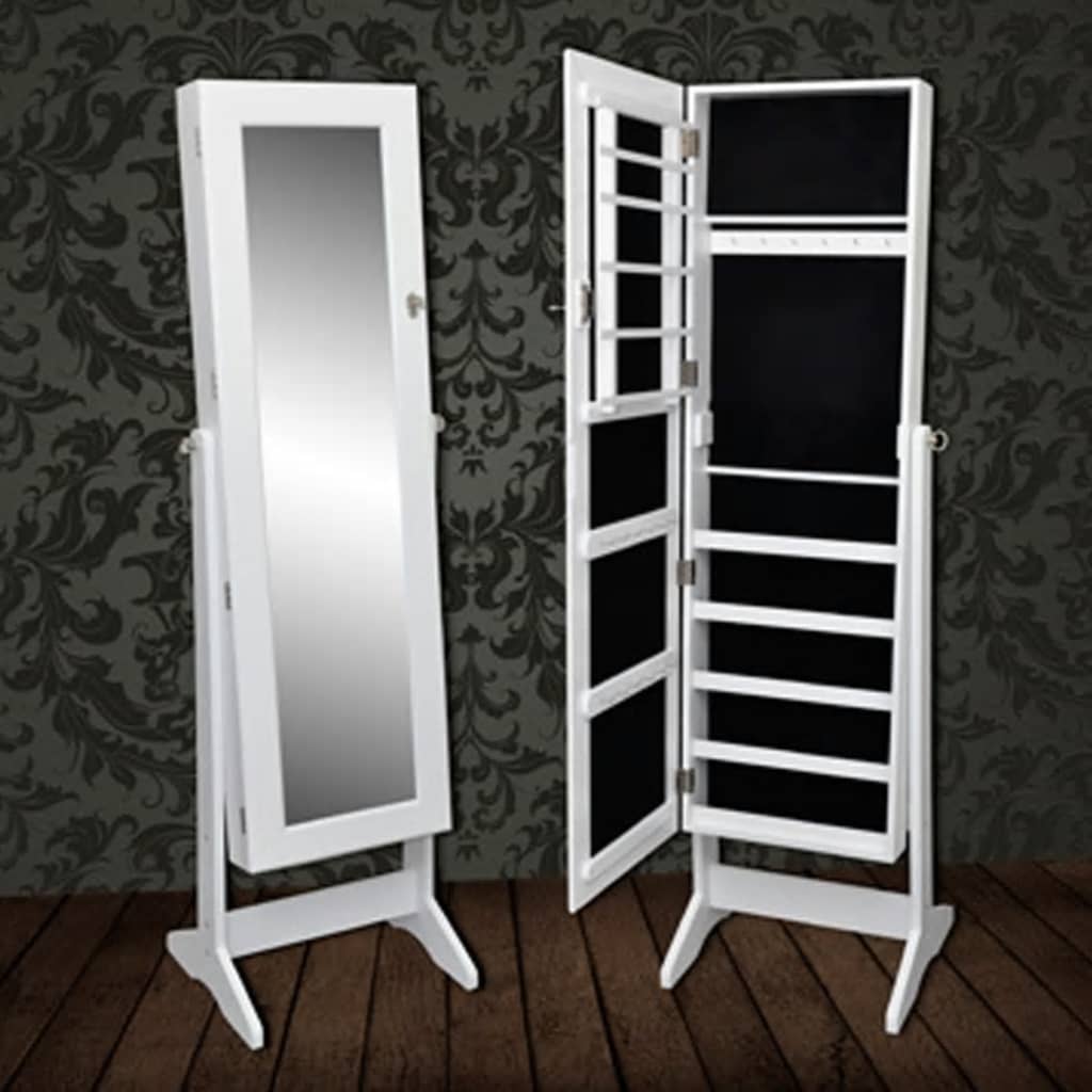 vidaXL Free Standing Jewelry Cabinet with Mirror White