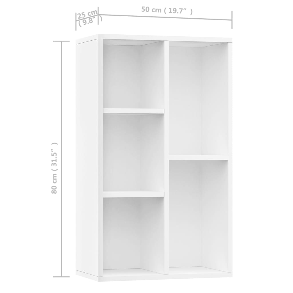 vidaXL Book Cabinet/Sideboard White 19.7"x9.8"x31.5" Chipboard