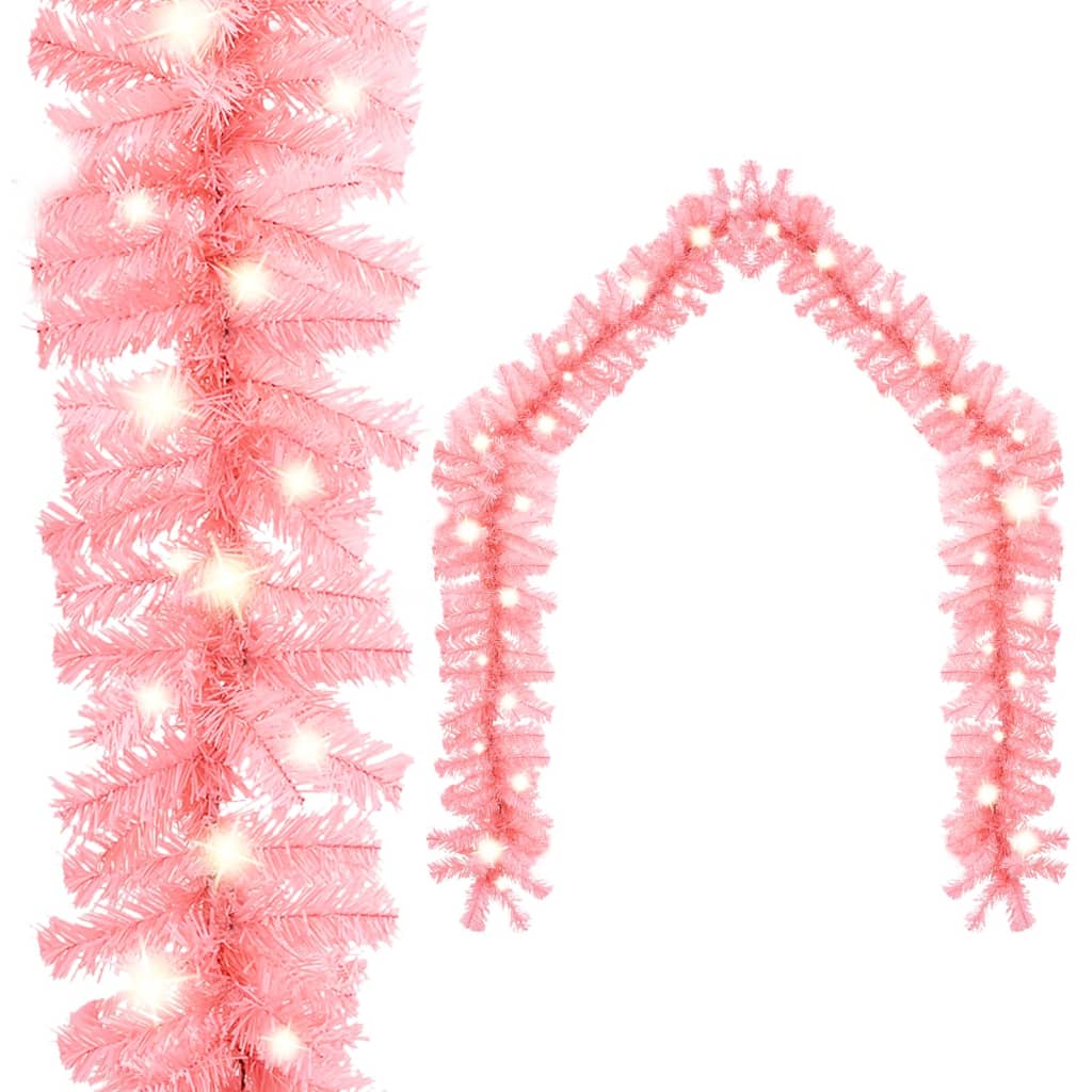 vidaXL Christmas Garland with LED Lights 33 ft Pink