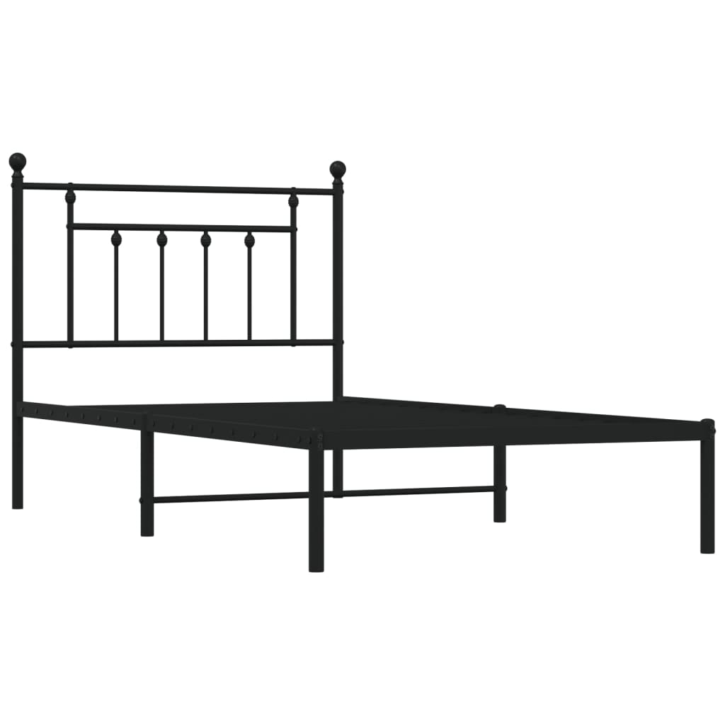 vidaXL Metal Bed Frame with Headboard Black 39.4"x74.8" Twin