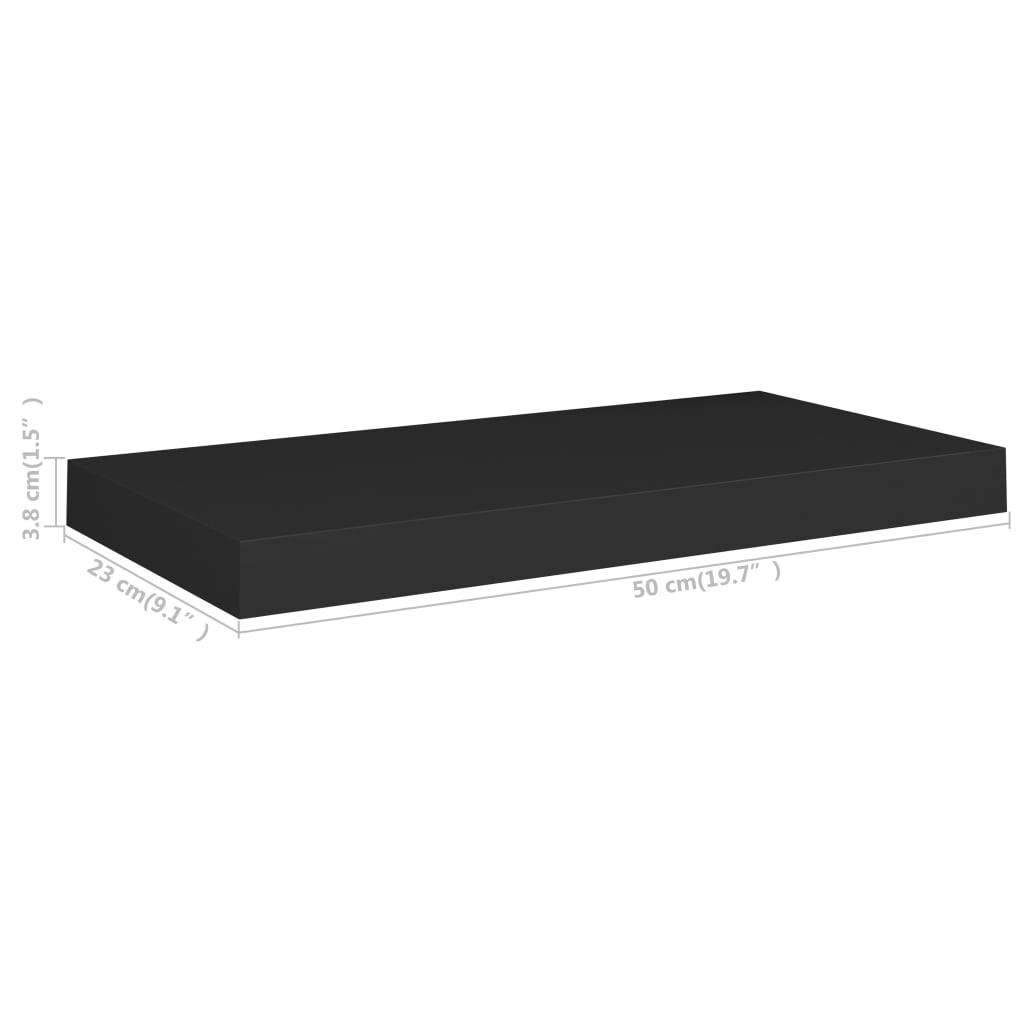 vidaXL Floating Wall Shelf Black 19.7"x9.1"x1.5" MDF