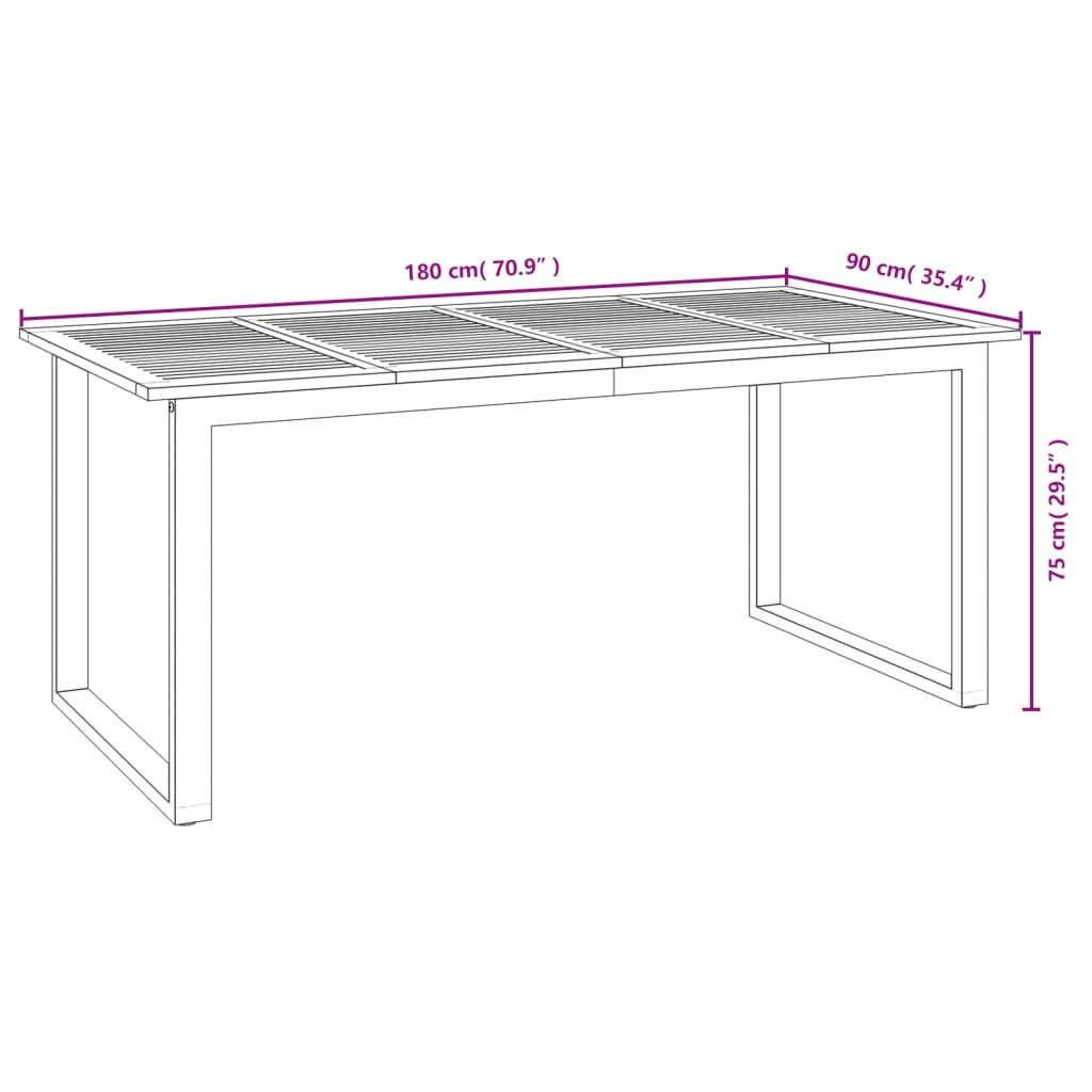vidaXL Patio Table with U-shaped Legs 70.9"x35.4"x29.5" Solid Wood Acacia