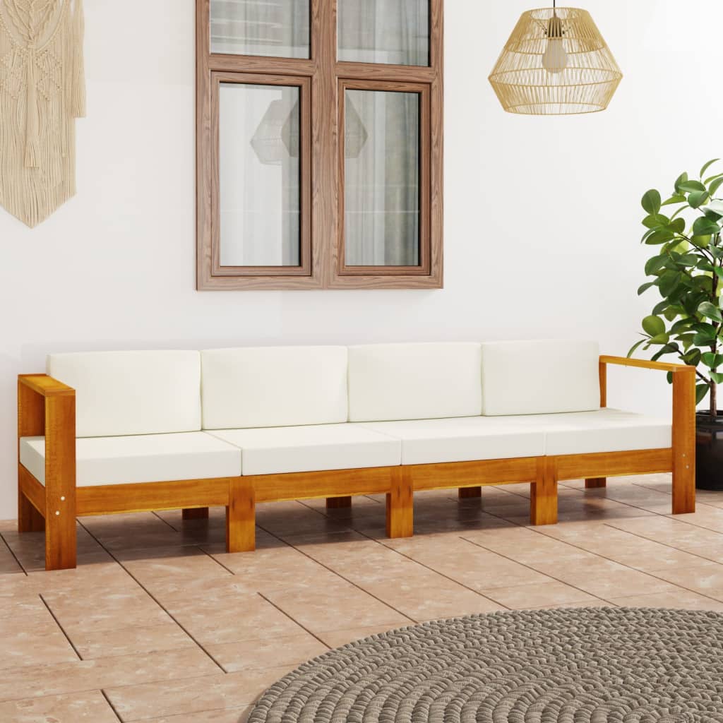 vidaXL 4-Seater Patio Sofa with Cream White Cushions Solid Acacia Wood