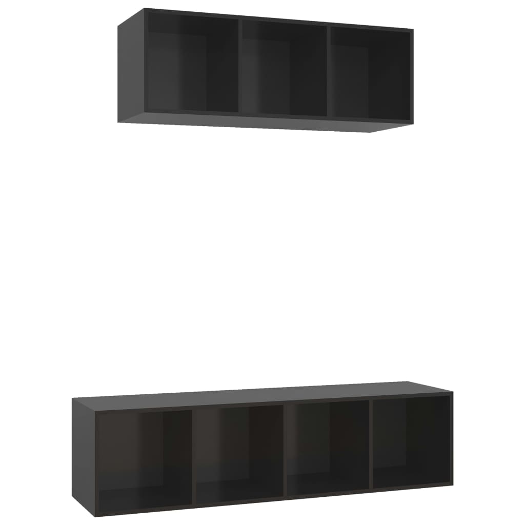 vidaXL 2 Piece TV Cabinet Set High Gloss Black Engineered Wood