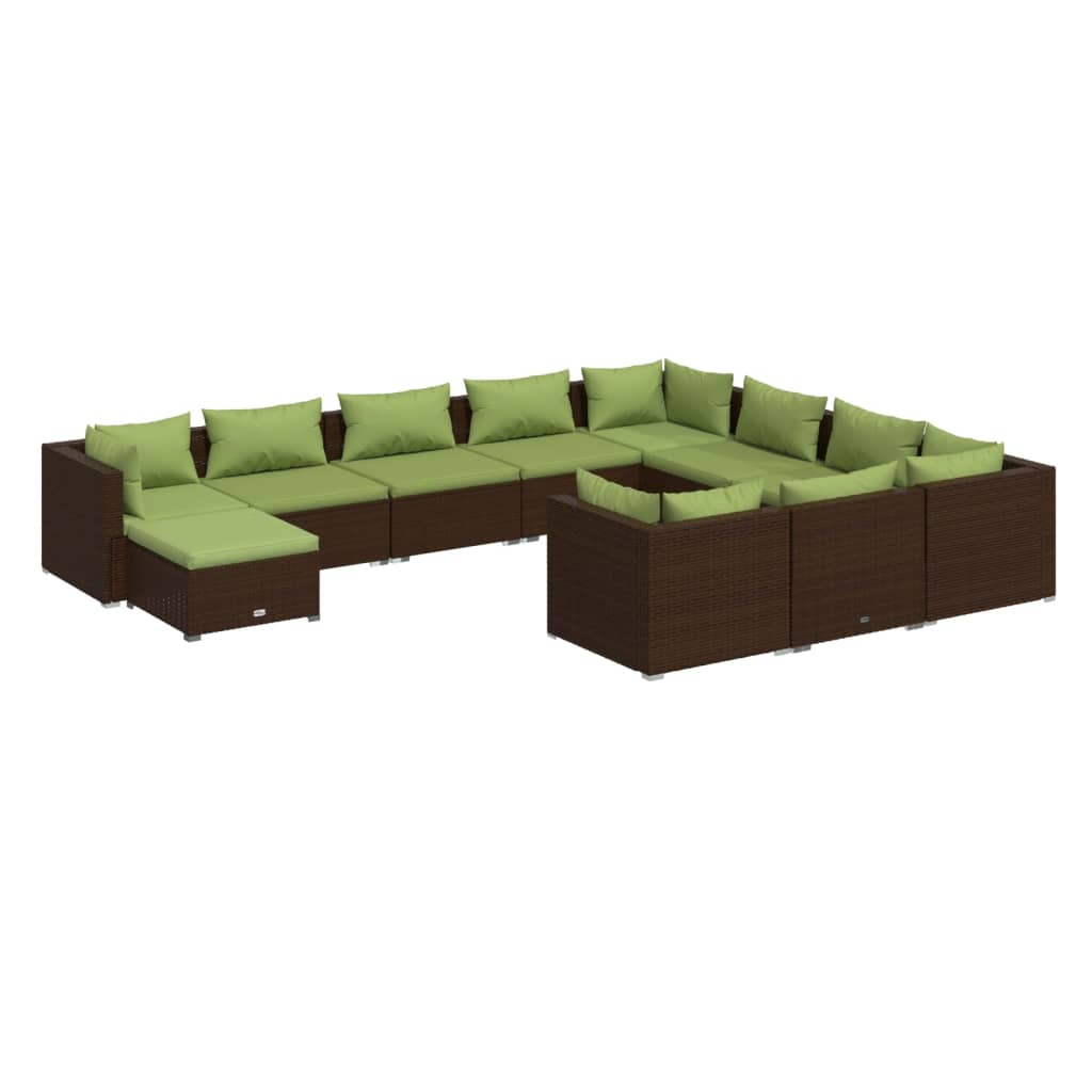 vidaXL 11 Piece Patio Lounge Set with Cushions Poly Rattan Brown