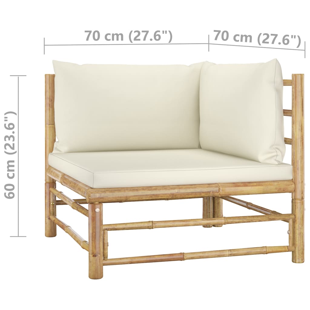 vidaXL 6 Piece Patio Lounge Set with Cream White Cushions Bamboo