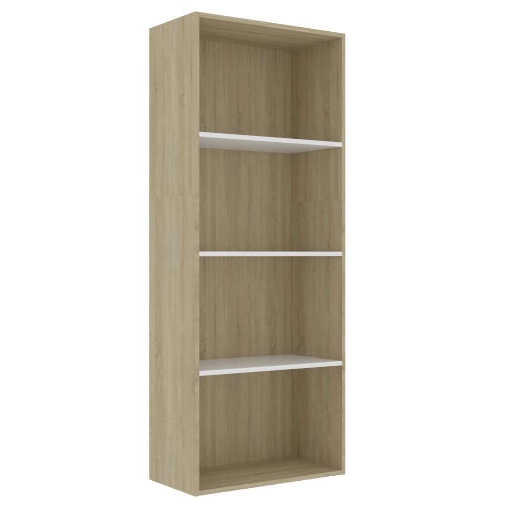 vidaXL 4-Tier Book Cabinet White and Sonoma Oak 23.6"x11.8"x59.6" Engineered Wood