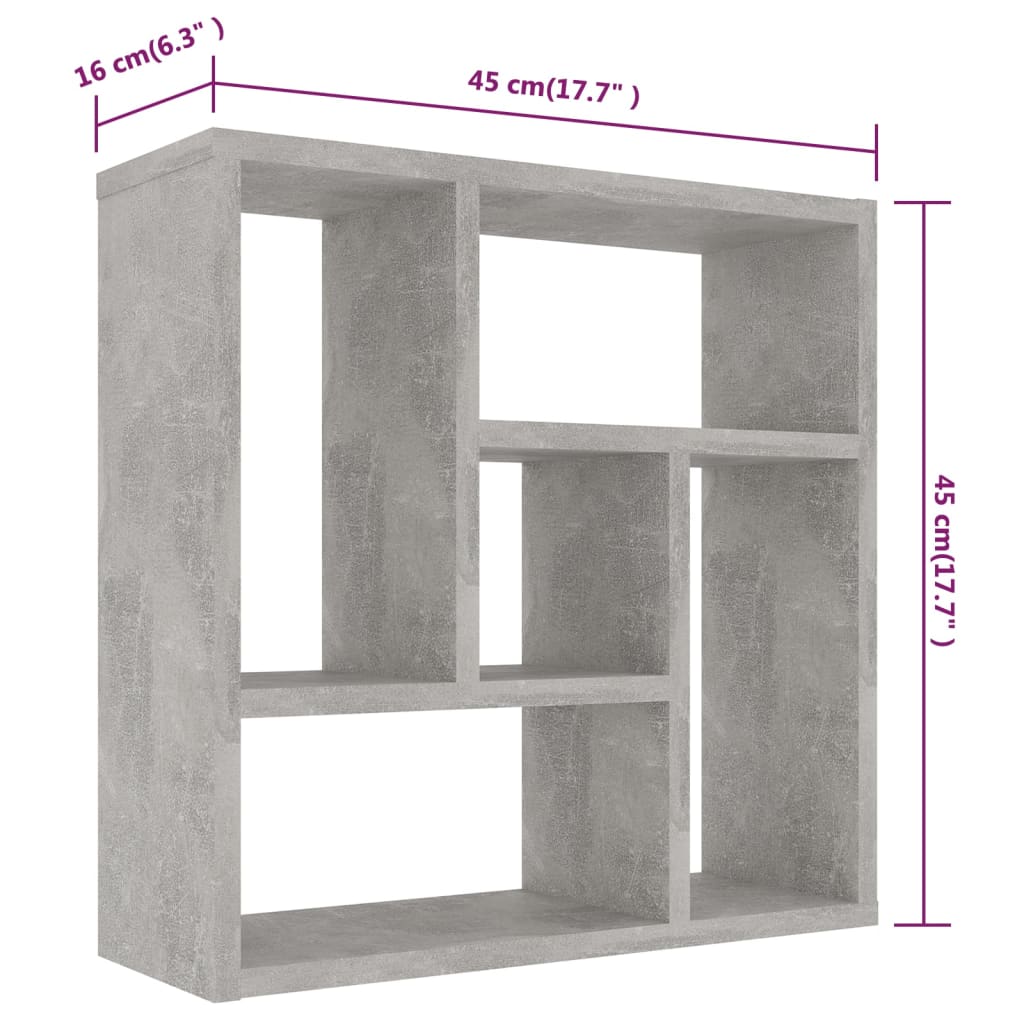 vidaXL Wall Shelf Concrete Gray 17.8"x6.3"x17.8" Engineered Wood