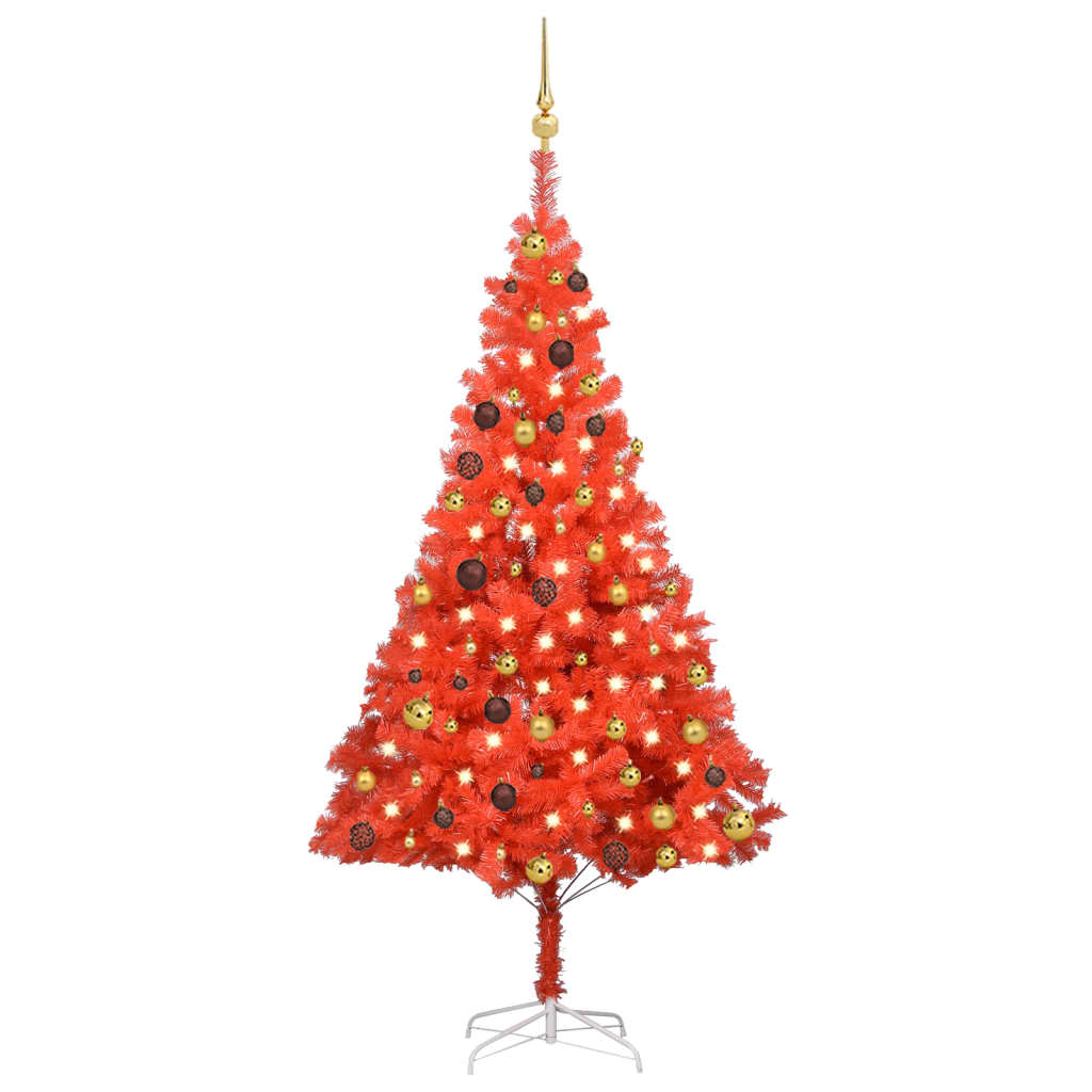 vidaXL Artificial Pre-lit Christmas Tree with Ball Set Red 70.9" PVC