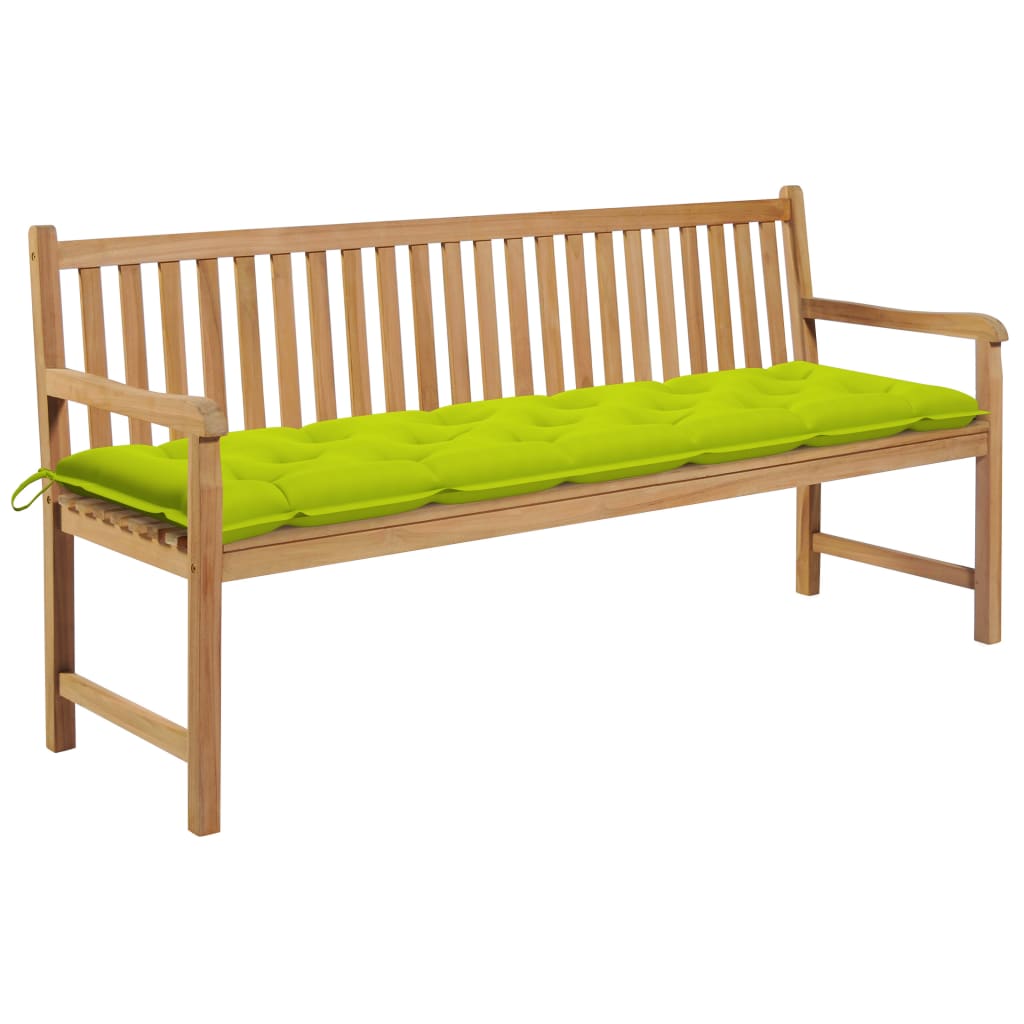 vidaXL Patio Bench with Bright Green Cushion 68.9" Solid Teak Wood