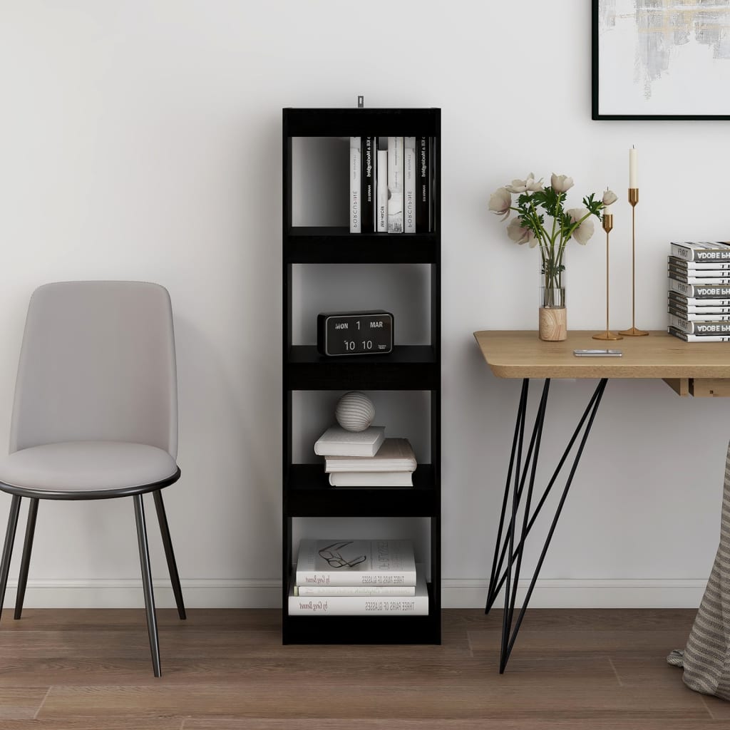 vidaXL Book Cabinet Room Divider Black 15.7"x11.8"x53.3" Solid Wood Pine
