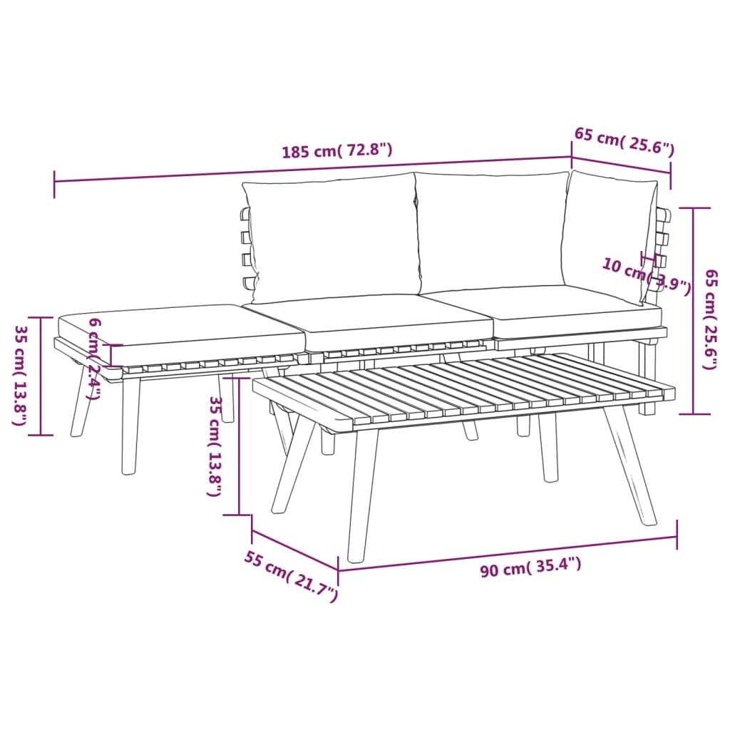 vidaXL 4 Piece Patio Lounge Set with Cushions Solid Acacia Wood