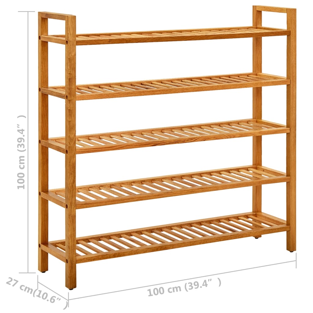 vidaXL Shoe Rack with 5 Shelves 39.4"x10.6"x39.4" Solid Oak Wood