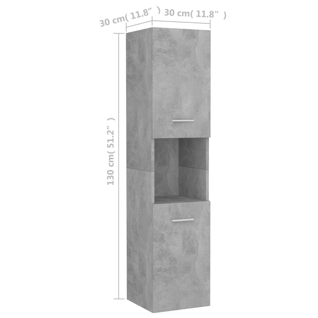 vidaXL Bathroom Cabinet Concrete Gray 11.8"x11.8"x51.2" Engineered Wood