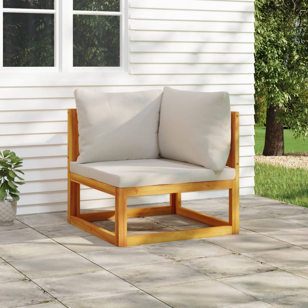 vidaXL Sectional Corner Sofa with Light Gray Cushions Solid Wood Acacia