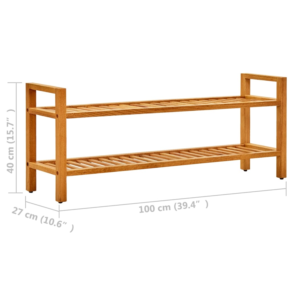 vidaXL Shoe Rack with 2 Shelves 39.3"x10.6"x15.7" Solid Oak Wood