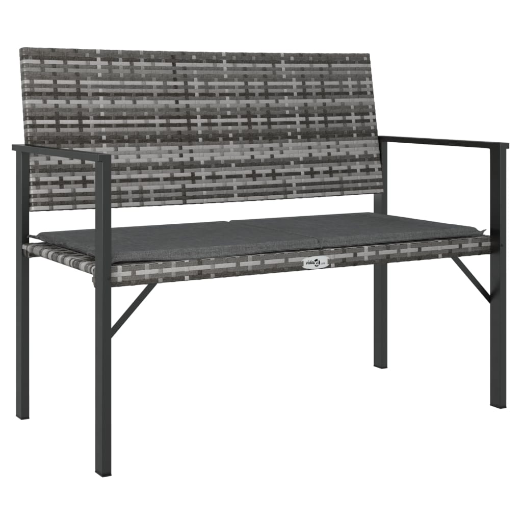 vidaXL 2-Seater Patio Bench with Cushion Gray Poly Rattan