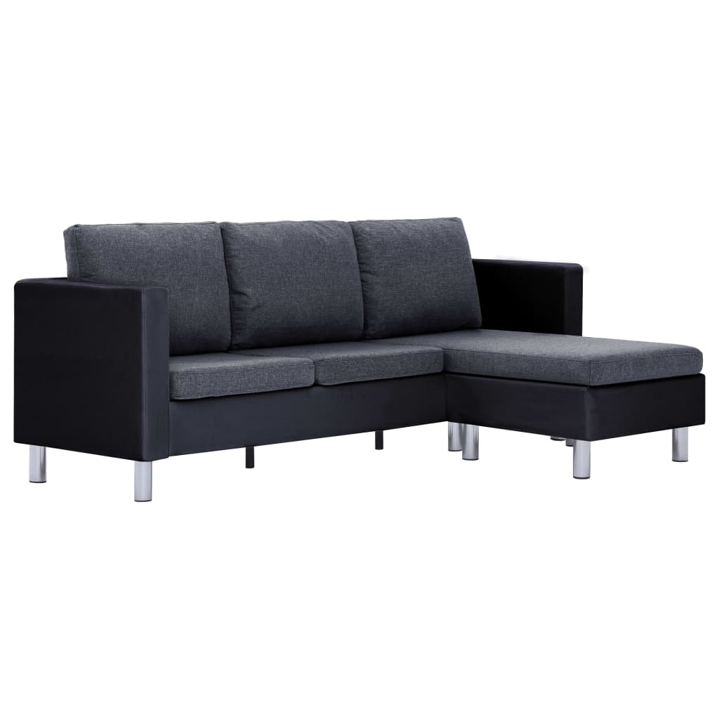 vidaXL 3-Seater Sofa with Cushions Black Faux Leather