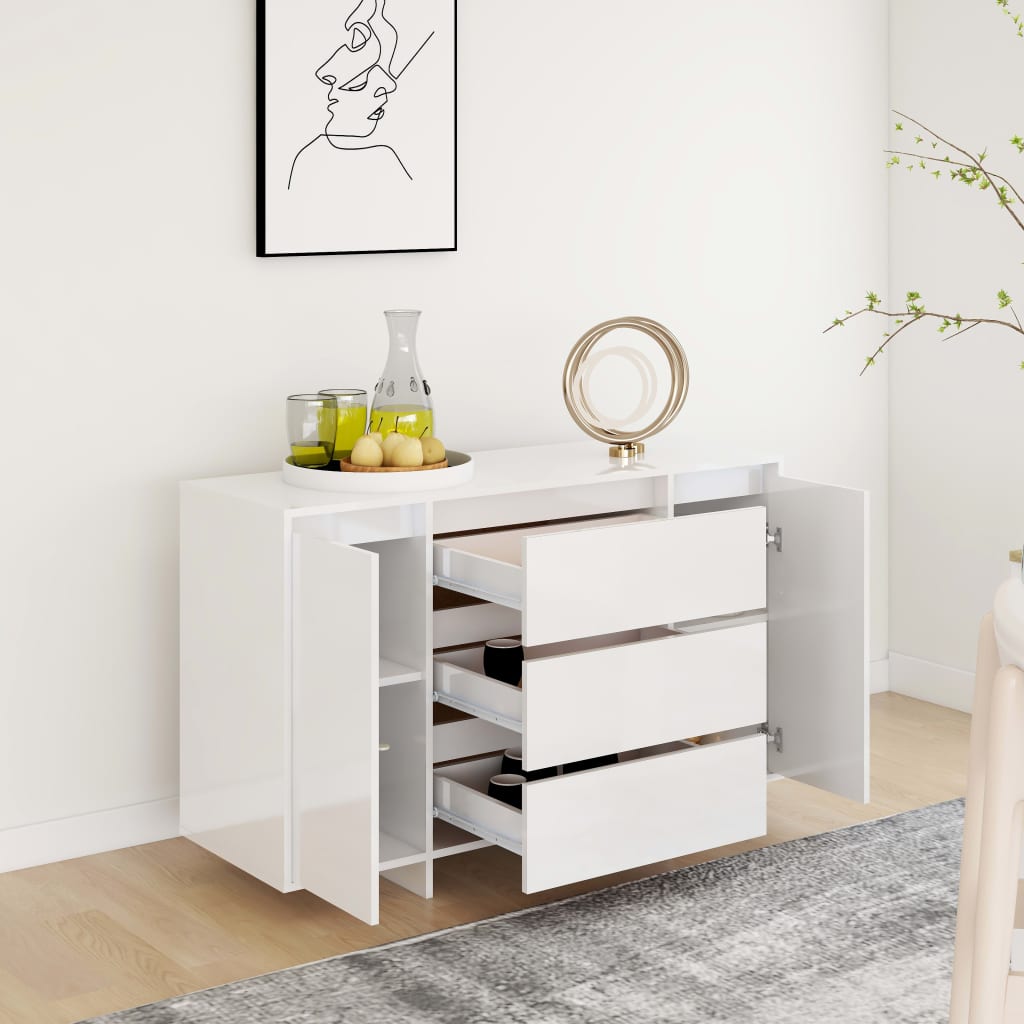 vidaXL Sideboard with 3 Drawers High Gloss White 47.2"x16.1"x29.5" Chipboard