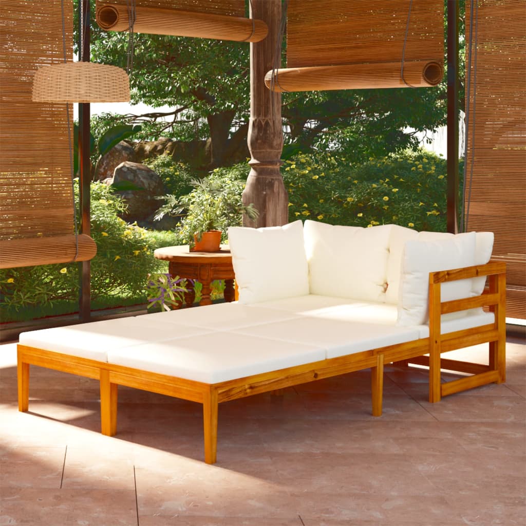 vidaXL Sun Loungers with Cream White Cushions 2 pcs Acacia Wood