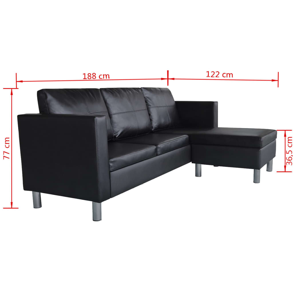 vidaXL Sectional Sofa 3-Seater Artificial Leather Black