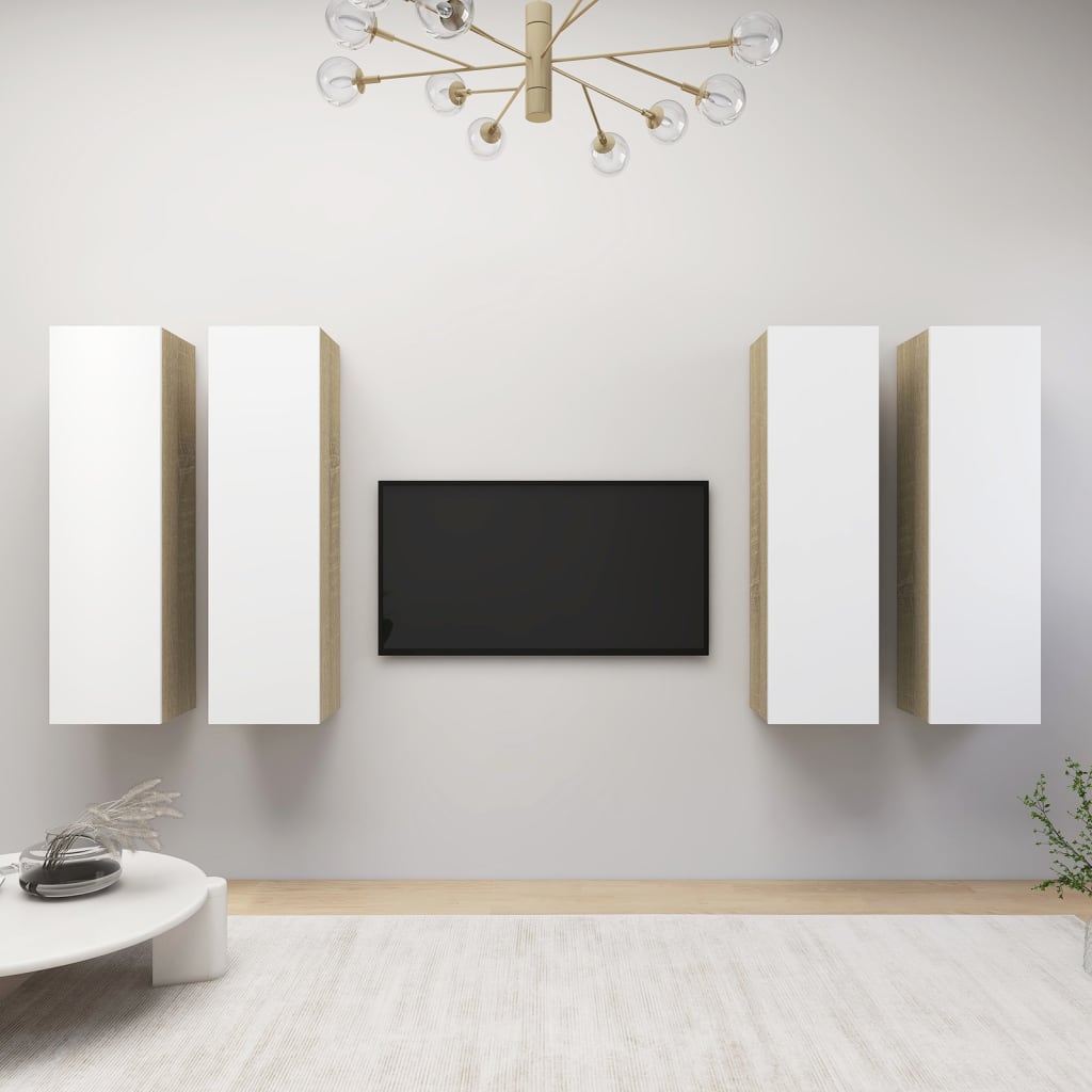 vidaXL TV Cabinets 4 pcs White and Sonoma Oak 12"x11.8"x43.3" Chipboard