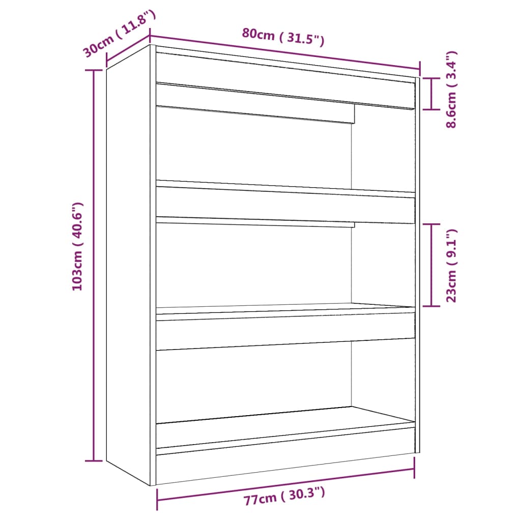 vidaXL Book Cabinet/Room Divider Black 31.5"x11.8"x40.6" Engineered wood