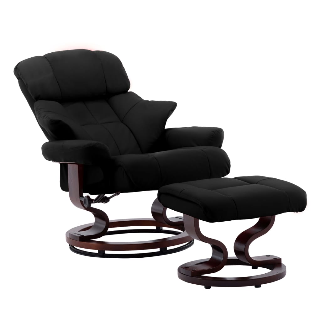 vidaXL Swivel Recliner with Ottoman Black Faux Leather and Bentwood