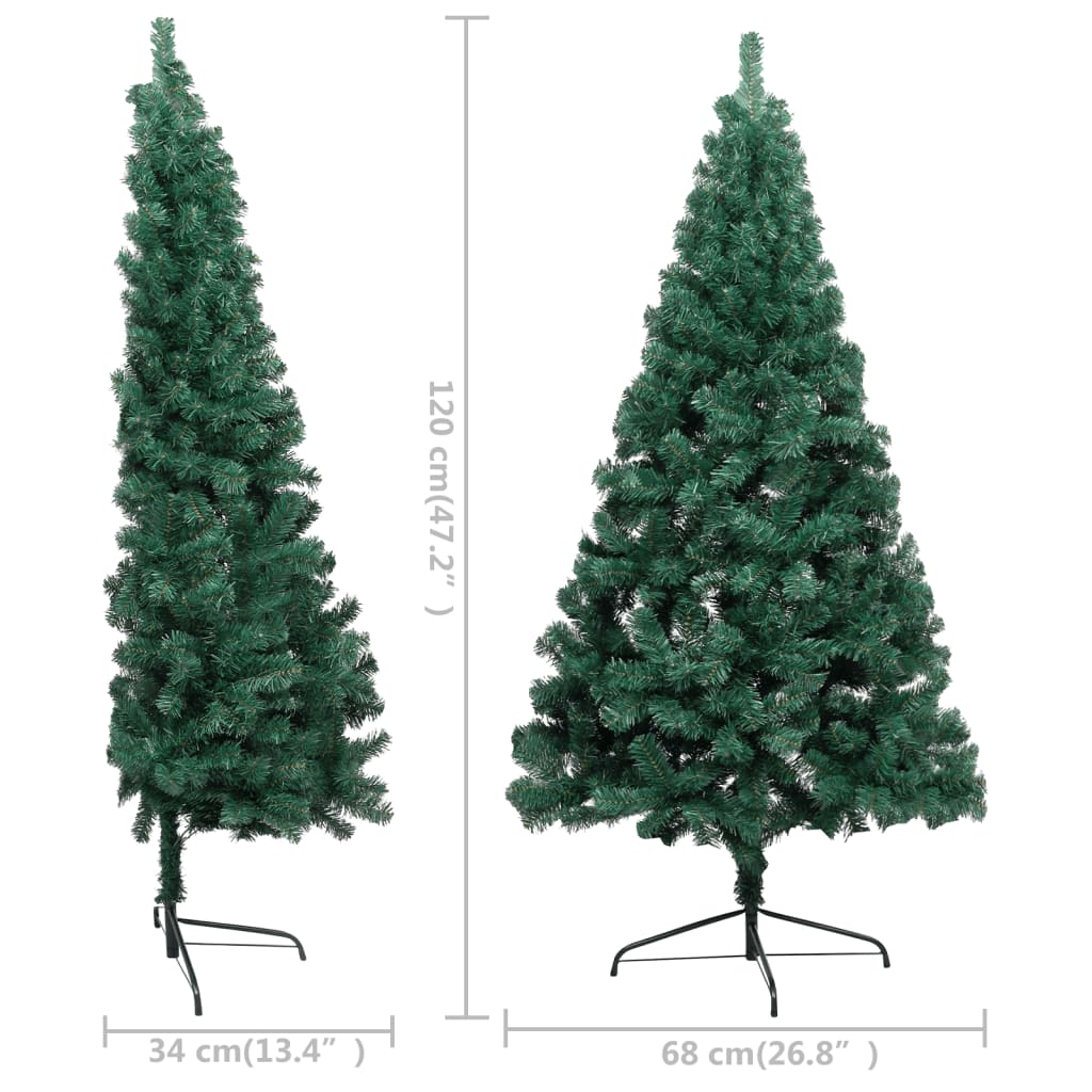 vidaXL Artificial Half Christmas Tree with LED&Stand Green 47.2" PVC