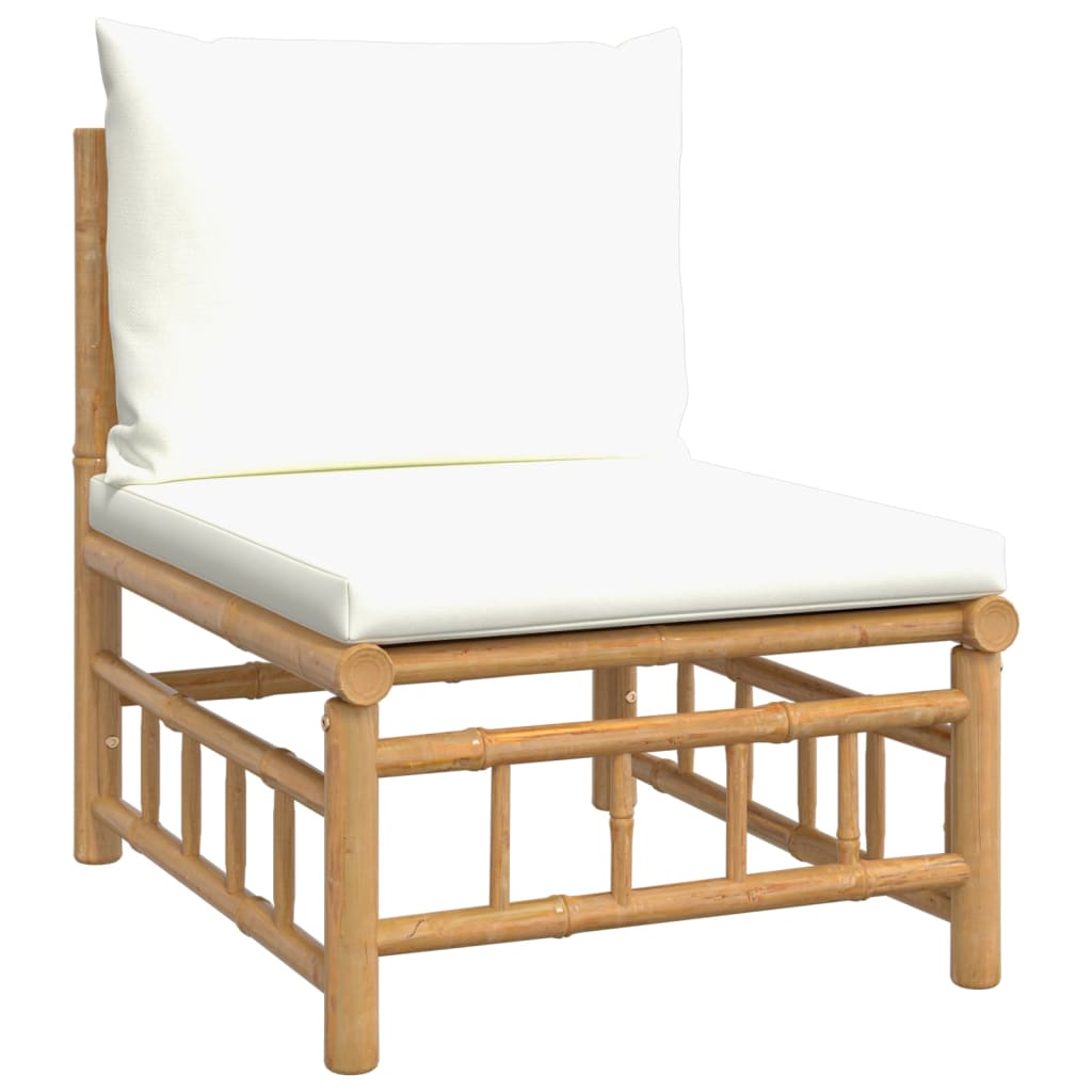 vidaXL Patio Middle Sofa with Cream White Cushions Bamboo