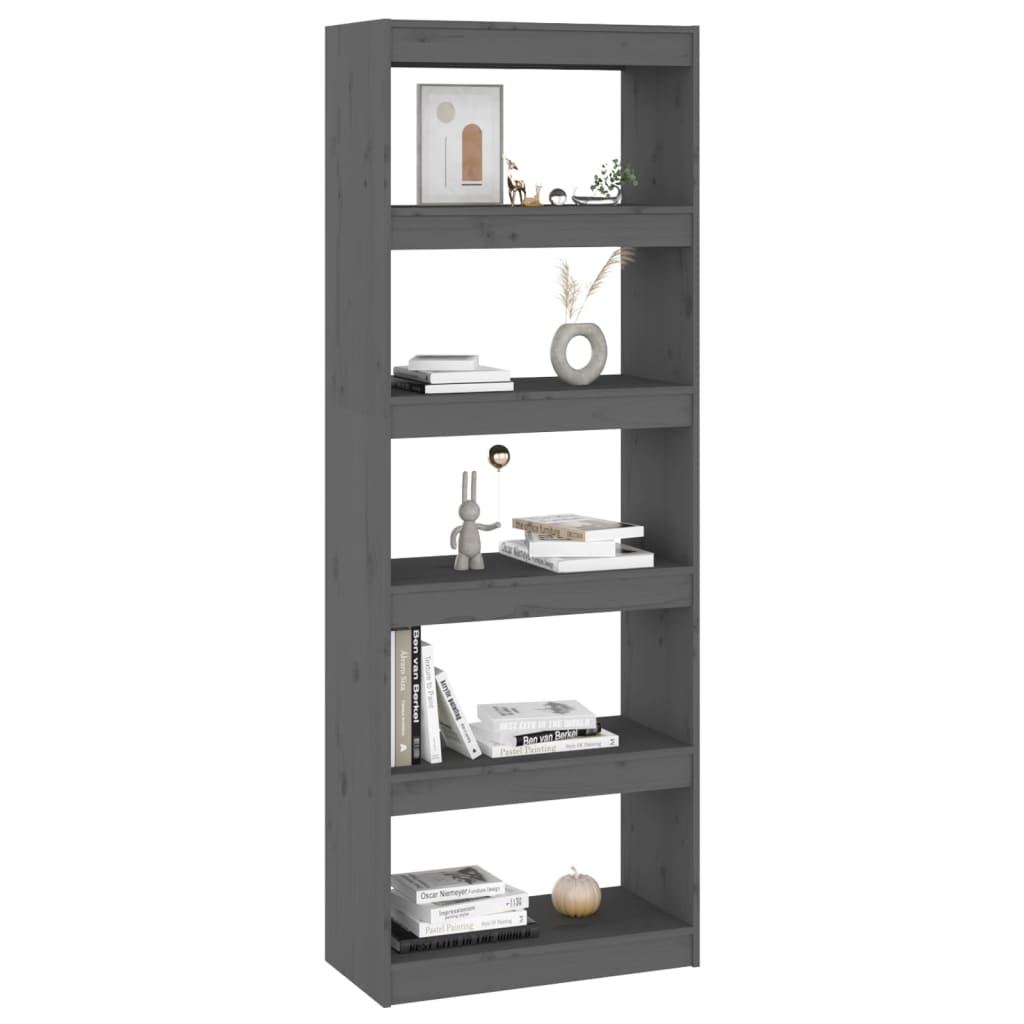 vidaXL Book Cabinet/Room Divider Gray 23.6"x11.8"x65.9" Solid Wood Pine