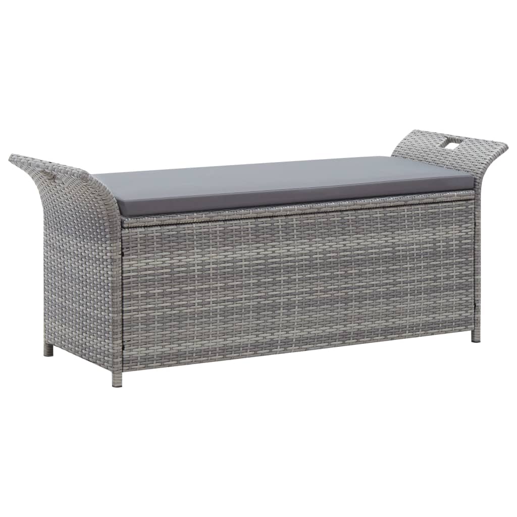 vidaXL Storage Bench with Cushion Gray 54.3" Poly Rattan