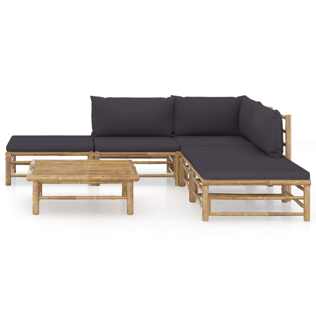 vidaXL 6 Piece Patio Lounge Set with Dark Gray Cushions Bamboo