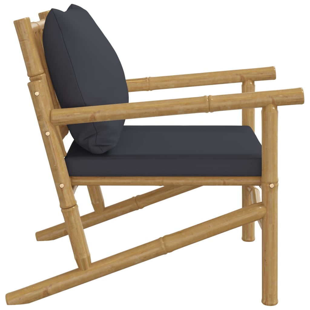 vidaXL Patio Chairs 2 pcs with Dark Gray Cushions Bamboo