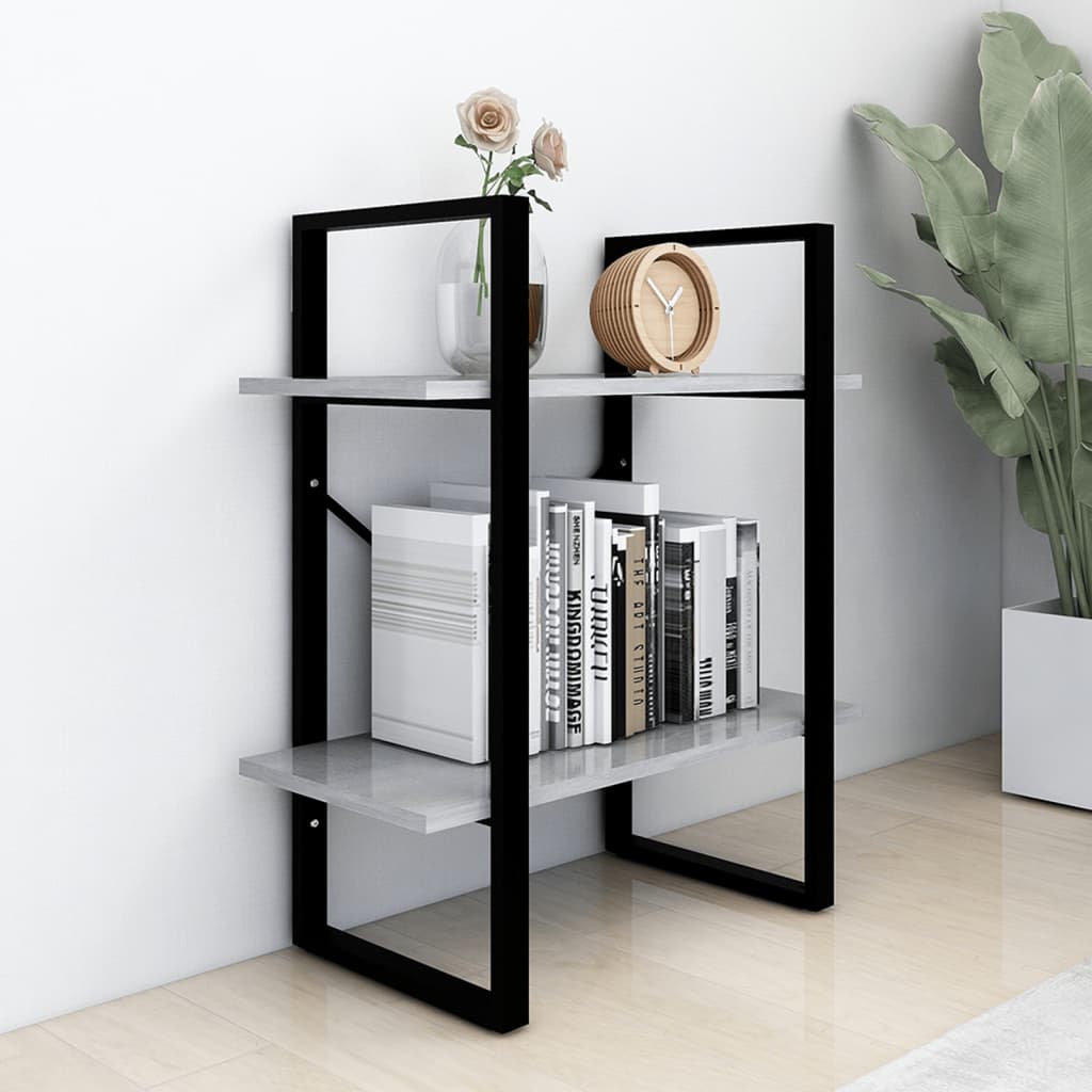 vidaXL 2-Tier Book Cabinet Concrete Gray 23.6"x11.8"x27.6" Engineered Wood